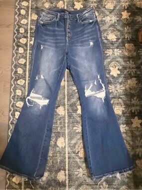 Buckle Women’s Distressed High-Rise Flare Jeans - Blue